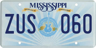 MS license plate ZUS060
