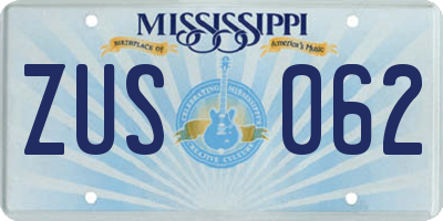 MS license plate ZUS062