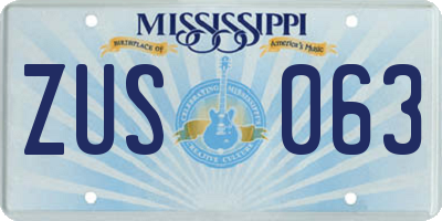 MS license plate ZUS063