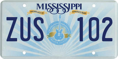 MS license plate ZUS102