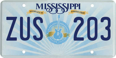 MS license plate ZUS203