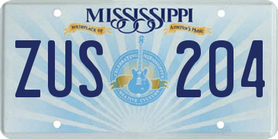 MS license plate ZUS204