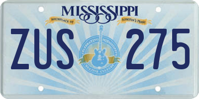 MS license plate ZUS275