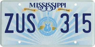 MS license plate ZUS315