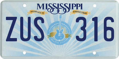MS license plate ZUS316