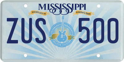 MS license plate ZUS500