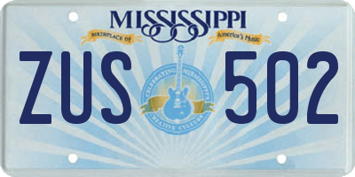 MS license plate ZUS502