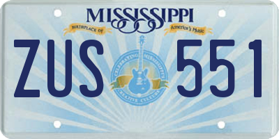 MS license plate ZUS551