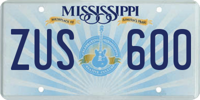 MS license plate ZUS600