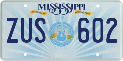 MS license plate ZUS602