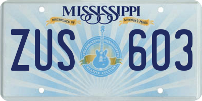 MS license plate ZUS603