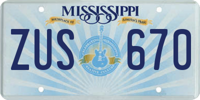 MS license plate ZUS670