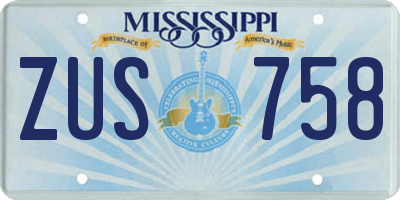 MS license plate ZUS758