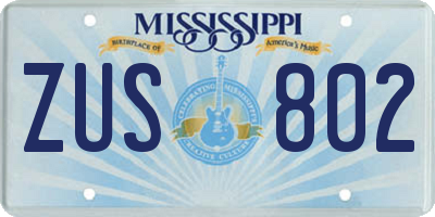MS license plate ZUS802