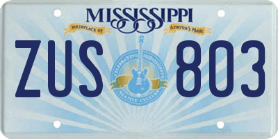 MS license plate ZUS803