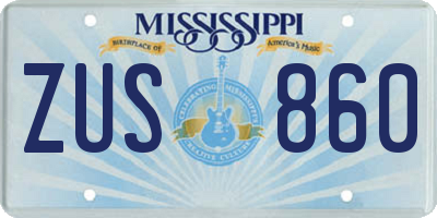 MS license plate ZUS860