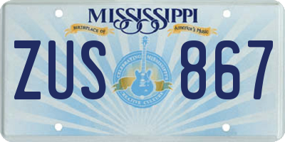 MS license plate ZUS867
