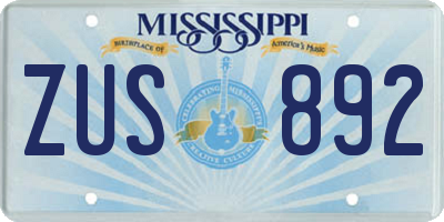 MS license plate ZUS892