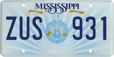 MS license plate ZUS931