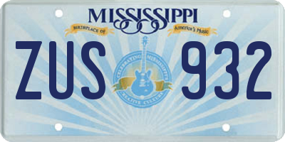 MS license plate ZUS932