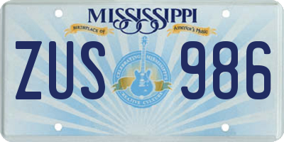 MS license plate ZUS986
