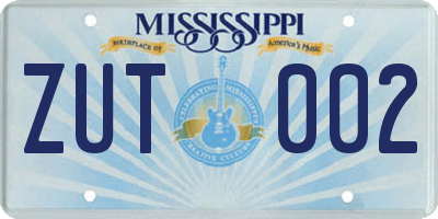 MS license plate ZUT002
