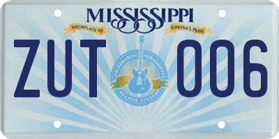 MS license plate ZUT006