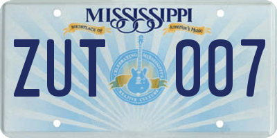 MS license plate ZUT007