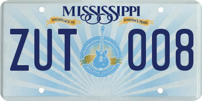 MS license plate ZUT008