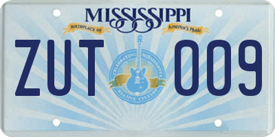MS license plate ZUT009