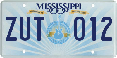 MS license plate ZUT012