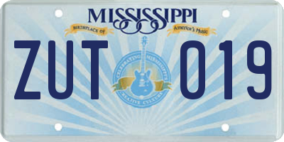 MS license plate ZUT019