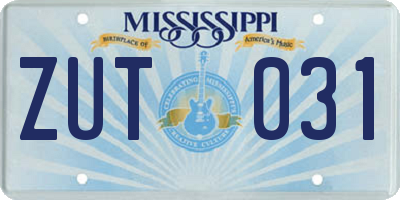 MS license plate ZUT031