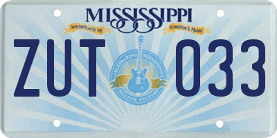 MS license plate ZUT033