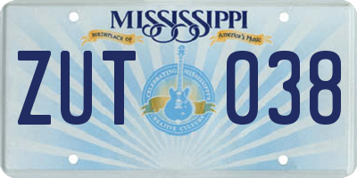 MS license plate ZUT038