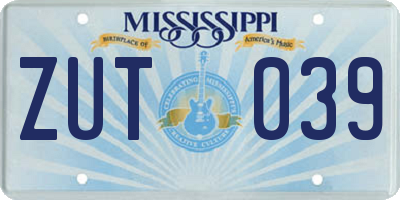MS license plate ZUT039