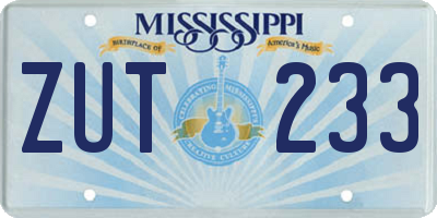 MS license plate ZUT233
