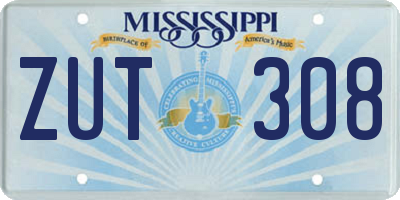 MS license plate ZUT308