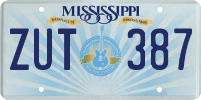 MS license plate ZUT387