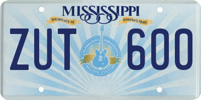 MS license plate ZUT600