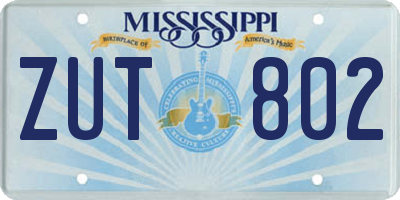MS license plate ZUT802
