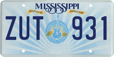 MS license plate ZUT931