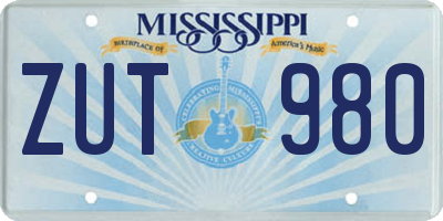 MS license plate ZUT980