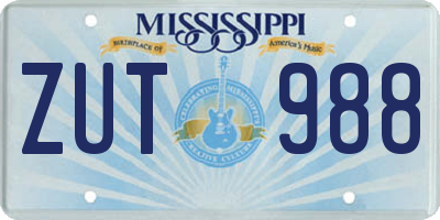 MS license plate ZUT988