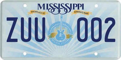 MS license plate ZUU002