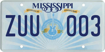 MS license plate ZUU003