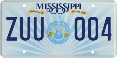 MS license plate ZUU004