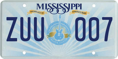 MS license plate ZUU007