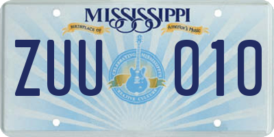 MS license plate ZUU010