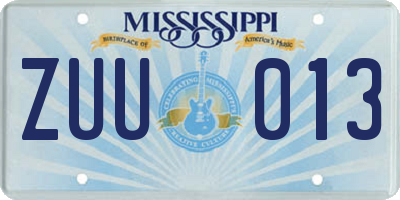 MS license plate ZUU013